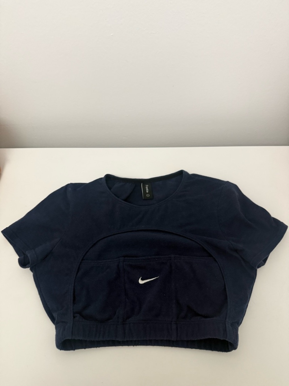 Frankie Collective Reworked Nike Navy Cropped Tee with White Swoosh Pocket